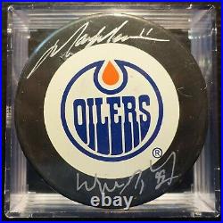 Wayne Gretzky Mark Messier Oilers NHL hockey puck NY Rangers signed