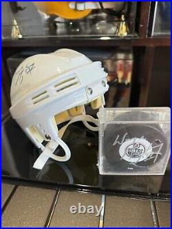 Wayne Gretzky Oilers Autographed Mini Helmet & Puck with COA