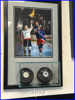 Wayne Gretzky Rangers Alex Ovechkin Capitals Autographed Framed Pucks WithFanatics