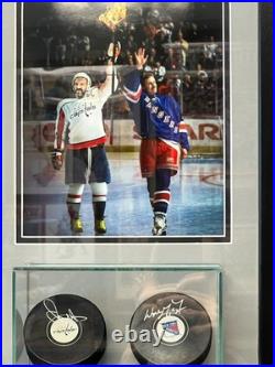 Wayne Gretzky Rangers Alex Ovechkin Capitals Autographed Framed Pucks WithFanatics