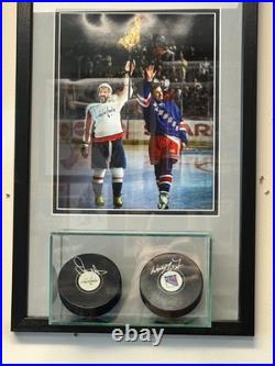 Wayne Gretzky Rangers Alex Ovechkin Capitals Autographed Framed Pucks WithFanatics