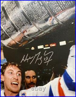 Wayne Gretzky Signed 11x17 Canvas Frame Edmonton Oilers Stanley Cup WGA COA