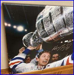 Wayne Gretzky Signed 11x17 Canvas Frame Edmonton Oilers Stanley Cup WGA COA