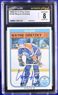 Wayne Gretzky Signed 1982-83 O-Pee-Chee Card #106 Oilers CGC 8 JSA 10 Auto