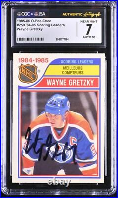 Wayne Gretzky Signed 1985-86 O-Pee-Chee Card #259 Oilers CGC 7 JSA 10 Auto