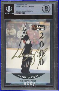 Wayne Gretzky Signed 1990-91 Pro Set 2000 Points Card #703 LA Kings BAS Slabbed