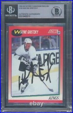 Wayne Gretzky Signed 1991-92 Score Canadian English Card #100 LA Kings BAS Slab