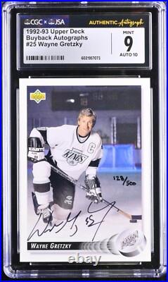 Wayne Gretzky Signed 1992-93 Upper Deck Card /500 #25 UDA CGC 9 JSA 10 Auto