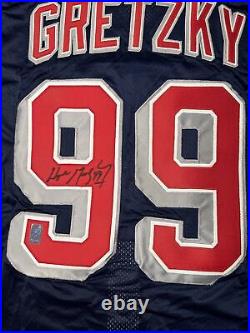 Wayne Gretzky Signed Auth NY Rangers Pro Dark Liberty Jrsy Dual COA MSG /WG Auth