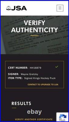 Wayne Gretzky Signed Autographed LA KINGS HOCKEY PUCK JSA COA