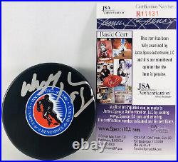 Wayne Gretzky Signed Hockey Hall Of Fame Logo Puck Oilers Kings Rangers JSA COA