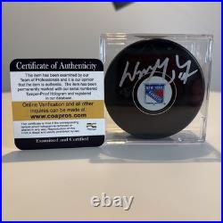 Wayne Gretzky Signed New York Rangers Hockey Puck with Case Display & Pro-Cert COA