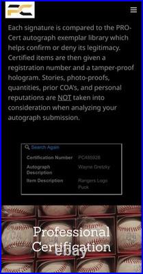 Wayne Gretzky Signed New York Rangers Hockey Puck with Case Display & Pro-Cert COA