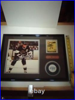 Wayne Gretzky Signed Picture with 1990 Card & Puck