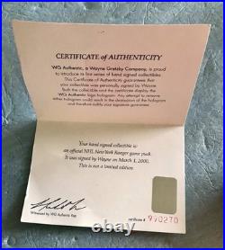 Wayne Gretzky Signed Rangers Official Game Puck WGA COA. Signed 3/1/2000