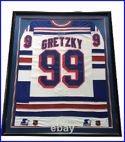 Wayne Gretzky Signed Rangers pro game jersey framed auto HOF UDA COA fight strap
