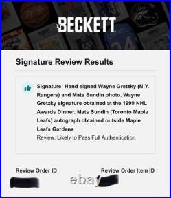 Wayne Gretzky & Sundin signed 8x10 Final Game @ Maple Leaf Gardens 12/19/98