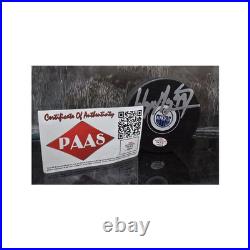 Wayne Gretzky of the Edmonton Oilers autographed logo hockey puck COA