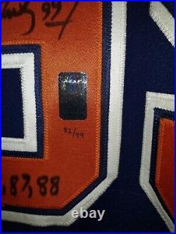 Wga Wayne Gretzky Autographed 4 Cups (84, 85, 87, 88) Blue Away Jersey #'d 82/99